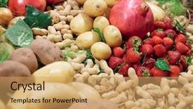  Presentation with fruits and vegetables - Amazing PPT theme having vegeteble store - vegetables and fruits on supermarket backdrop and a coral colored foreground