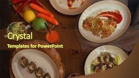  Presentation with healthy food - Presentation theme featuring vegeterian food on brown wood background and a tawny brown colored foreground