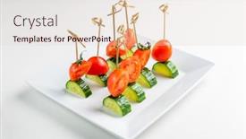  Presentation with veggie - PPT theme having veggie-appetizers-on-the-white background and a lemonade colored foreground
