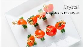  Presentation with veggie - Cool new PPT theme with veggie-appetizers-on-the-white backdrop and a white colored foreground