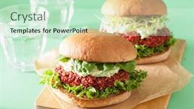  Presentation with veggie - Cool new slide deck with veggie beet and quinoa burger with avocado dressing backdrop and a soft green colored foreground