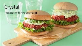  Presentation with veggie - Slide set with veggie beet and quinoa burger with avocado dressing background and a soft green colored foreground