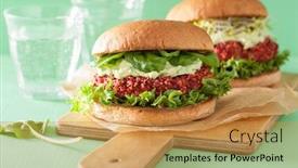  Presentation with veggie - Beautiful presentation theme featuring veggie beet and quinoa burger with avocado dressing backdrop and a gold colored foreground