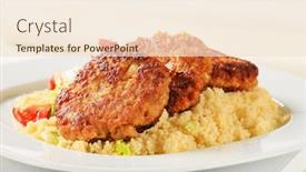  Presentation with veggie - Cool new presentation theme with smiling businessman talking on red phone handset backdrop and a ocean colored foreground