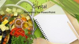  Presentation with healthy soup - Audience pleasing presentation design consisting of veggies around them healthy backdrop and a yellow colored foreground