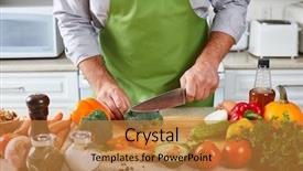  Presentation with cooking equipment kitchen utensils - Beautiful presentation theme featuring chopper - chef man cooking backdrop and a gold colored foreground