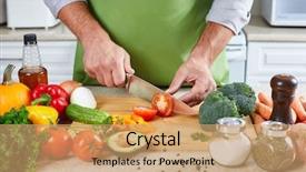  Presentation with cooking chef - Cool new slide deck with chef man cooking backdrop and a coral colored foreground