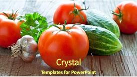  Presentation with fresh fruits vegetables dairy meat - PPT theme featuring fresh vegetables close-up on an old table background and a tawny brown colored foreground