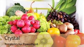  Presentation with border organic vegetables on wood - Beautiful theme featuring sun mushroom - vegetables in basket on white backdrop and a coral colored foreground