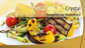  Presentation with eggplant - PPT theme consisting of vegitable salad - grilled vegetables zucchini eggplant onions background and a blonde colored foreground