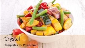  Presentation with ratatouille - Beautiful theme featuring flowers on outdoor window with red old vintage brick wall aside and wood platform - copy space backdrop and a mint green colored foreground