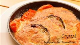  Presentation with fresh fruits vegetables dairy meat - Audience pleasing theme consisting of vegtable - roasted meat with vegetables backdrop and a  colored foreground