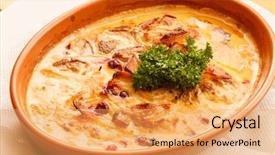  Presentation with meat - Beautiful PPT theme featuring vegtable - roasted meat with vegetables backdrop and a  colored foreground