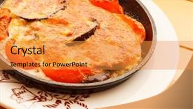  Presentation with meat - Presentation design enhanced with vegtable - roasted meat with vegetables background and a  colored foreground