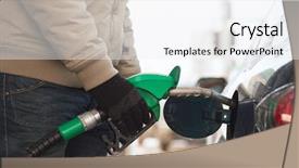  Presentation with fuel tank - PPT theme with gas pump - vehicle and fuel concept background and a sky blue colored foreground