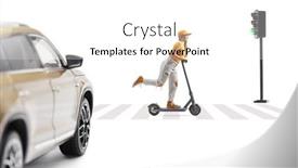  Presentation with electric vehicle - Theme consisting of vehicle-approaching-a-young-female and a white colored foreground