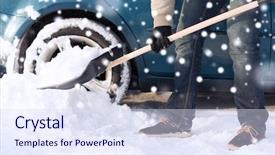  Presentation with snow shovel - Amazing presentation having vehicle concept - closeup of man backdrop and a sky blue colored foreground