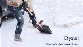  Presentation with snow shovel - PPT theme with vehicle concept - closeup of man background and a sky blue colored foreground