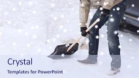  Presentation with snow shovel - PPT layouts with vehicle concept - closeup of man background and a sky blue colored foreground