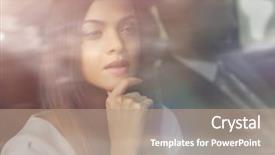  Presentation with car business - PPT layouts consisting of vehicle dynamics - thoughtful business woman sitting background and a coral colored foreground