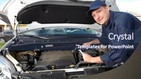  Presentation with auto repair - Colorful PPT theme enhanced with vehicle maintenance - car mechanic working in auto backdrop and a ocean colored foreground