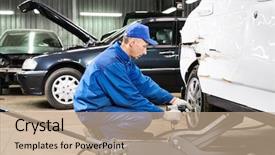  Presentation with mechanic repair - Presentation design having purple tulip bouquet and gift background and a coral colored foreground