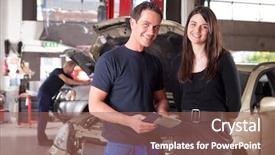  Presentation with vehicle maintenance - Presentation theme having vehicle maintenance - portrait of a man mechanic background and a coral colored foreground