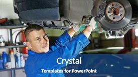  Presentation with mechanic shop - Presentation design with vehicle maintenance - portrait of car mechanic worker background and a ocean colored foreground