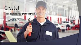  Presentation with vehicle maintenance - Cool new PPT layouts with vehicle maintenance - professional auto mechanic in auto backdrop and a light gray colored foreground
