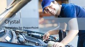  Presentation with vehicle maintenance - PPT layouts consisting of vehicle maintenance - professional car mechanic working background and a light blue colored foreground