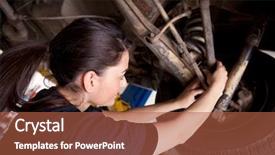  Presentation with mechanic - PPT theme consisting of vehicle maintenance - woman mechanic working background and a  colored foreground
