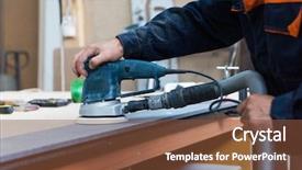  Presentation with manufacturing - Presentation enhanced with vehicle manufacturing - furniture production or craft concept background and a tawny brown colored foreground