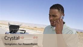  Presentation with sleepy yawning man driving car - PPT layouts enhanced with vehicle routing problem - man having car trouble background and a mint green colored foreground