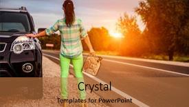  Presentation with gas - Presentation design consisting of vehicle routing problem - woman out of gas standing background and a red colored foreground