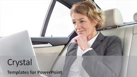  Presentation with vehicle - Beautiful PPT theme featuring vehicle safety communications - confident executive using laptop backdrop and a light gray colored foreground