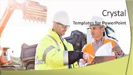  Presentation with construction documents - Beautiful presentation theme featuring vehicle safety communications - engineers discussing over documents backdrop and a white colored foreground