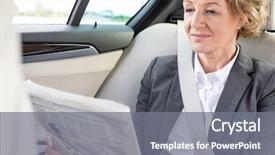  Presentation with newspaper - Audience pleasing PPT theme consisting of vehicle safety communications - mature businesswoman reading newspaper while backdrop and a gray colored foreground