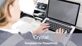 Presentation with vehicle - Cool new presentation theme with vehicle safety communications - mature businesswoman typing on laptop backdrop and a gray colored foreground