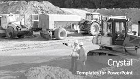  Presentation with gas planet construction - Slides consisting of vehicle safety communications - supervisor showing something to colleague background and a gray colored foreground