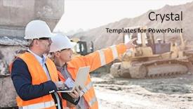  Presentation with safety - PPT theme featuring vehicle safety communications - supervisor showing something to coworker background and a light gray colored foreground