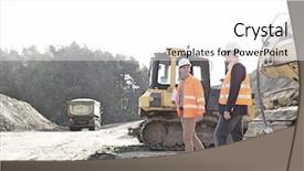  Presentation with construction site construction - Cool new PPT theme with vehicle safety communications - supervisors walking at construction site backdrop and a white colored foreground