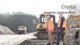  Presentation with construction site construction - Presentation theme enhanced with vehicle safety communications - supervisors walking at construction site background and a white colored foreground