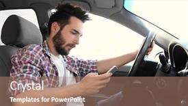  Presentation with driving - Audience pleasing theme consisting of vehicle safety communications - young handsome driver using mobile backdrop and a coral colored foreground