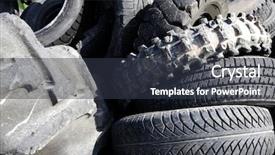  Presentation with tires waste - Theme consisting of vehicle tires recycle ecological factory background and a tawny brown colored foreground
