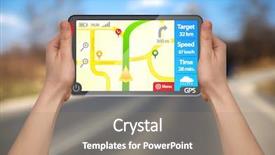  Presentation with vehicle gps tracking - Slides consisting of madrid spain cityscape on gran via at twilight background and a violet colored foreground