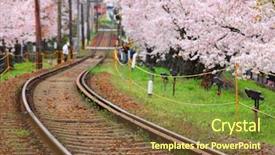  Presentation with vehicle tracking - PPT theme having vehicle tracking system - railway and sakura tree background and a tawny brown colored foreground
