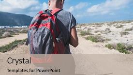  Presentation with vehicle gps tracking - Slide set featuring vehicle tracking system - young man with a backpack background and a mint green colored foreground