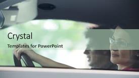  Presentation with self driving car - Theme having vehicle traffic - young attractive couple driving background and a  colored foreground