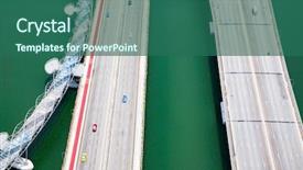  Presentation with traffic - Slide set enhanced with vehicular - aerial view of helix bridge background and a ocean colored foreground