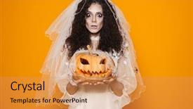  Presentation with creepy - Slides having veils - creepy dead bride in wedding background and a gold colored foreground